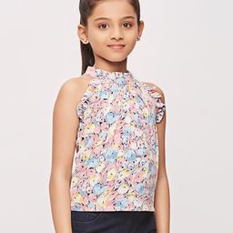 Tiny Girl Sleeveless Floral Abstract Printed Top - Pink-image-39