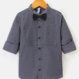 Babyhug Full Sleeves Solid Color Party Wear Shirt with Bow - Grey-image-15