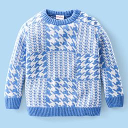 Babyhug 100% Acrylic Full Sleeves Checked Pattern    Pullovers - Ice Blue-image-91