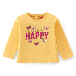 Babyhug 100% Cotton Full Sleeves T-Shirt with Text & Butterfly Graphics - Yellow-image-73