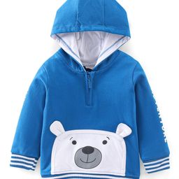 Babyhug Cotton Knit Full Sleeves Hooded Sweatshirt With Bear Graphics - Blue-image-53