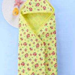 Babyhug Terry Knit Hooded Bath Towel Floral Print L 72 x B 72 cm - Yellow-image-60