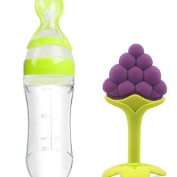 Enorme Silicone Easy Squeezy Spoon Food Feeder and Grapes Shaped Silicone Teether for Babies- Color May Vary-4