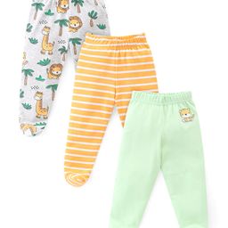 Babyhug Interlock  Cotton Knit Footed Bootie Leggings Striped Giraffe & Lion  Print Pack of 3 - Blue White & Orange-image-85