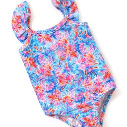 Babyhug Flutter Sleeves V Cut Swimsuit  Floral Print - Multicolour-image-56