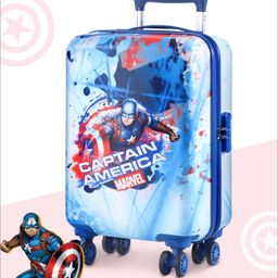 Babyhug Marvel Captain America Hard Sided Kids Trolley Luggage Bag with Wheels Blue - 18 Inch-image-9