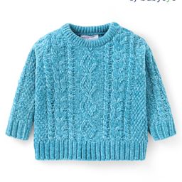 Babyoye Knitted Full Sleeves Pullover with Cable Knit Design - Blue-image-31