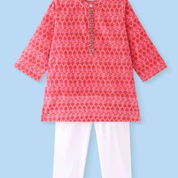 Babyhug Cotton Woven Full Sleeves Kurta Pyjama Set Floral Print - Peach-image-1