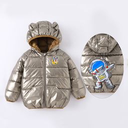 Kookie Kids Full Sleeves Padded Hooded Jacket with Astronaut Patch Detailing - Grey-image-95