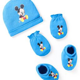 Babyhug Disney Interlock Knit Caps Mittens & Booties With Mickey Mouse Graphic - Light Blue-image-31