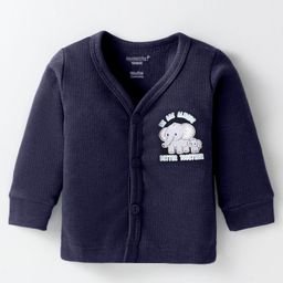 CUCUMBER Cotton Knit Full Sleeves Thermal Front Open Vest with Animal Print - Navy Blue-image-59