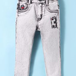 Ruff Full Length Washed Denim Jeans with Text Print - Grey-image-16