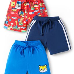 Babyhug Cotton Knit Knee Length Animal Printed Shorts Pack of 3 - Red Medium & Navy Blue-image-73