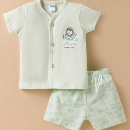 Tango Single Jersey Knit Half Sleeves Shorts Nightsuit with Airplane Print -Light Green-image-96