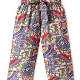 CrayonFlakes Traditional Printed Belted Palazzo - Offwhite-image-30