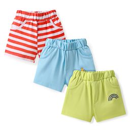 Doodle Poodle 100% Cotton Knit Knee Length Shorts with Giraffe Print & Stripes Pack of 3 - Red Light Green & Light Blue-image-6