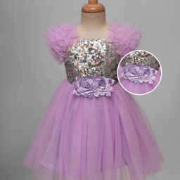Mark & Mia Woven Frill Sleeves Mesh Party Dress with Sequin Detailing & Floral Applique - Lavender-image-90
