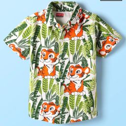 Babyhug Cotton Knit Half sleeves Shirt With Tiger Print - Green-image-98
