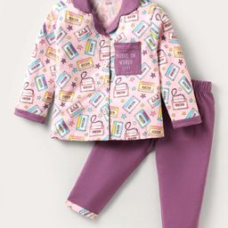 CUCUMBER Sinker Knit Full Sleeves Night Suit With Cassette Print - Lilac-image-31