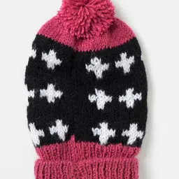 The Original Knit Plus Symbol Designed Pom Pom Detailed Handmade Cap - Diameter - 30 Cms - Pink & Black-picture-19