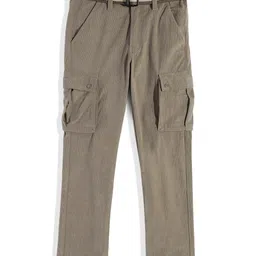 CAVIO Cotton Blend Woven Full Length Solid Cargo Pants With Belt Set - Khaki-picture-33