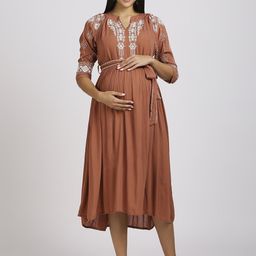 MeeMee Embroidered Maternity Fit & Flare Midi Dress-image-31