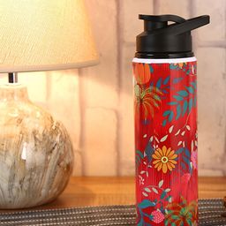 PENTADECO Red & Yellow Single Aluminium Printed Single Wall Vacuum Water Bottle-image-6