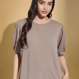 Moda Rapido Women Self Design Round Neck Puff Sleeves Top-picture-35