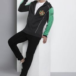 The Indian Garage Co Men Black Embroidered Hooded Sweatshirt-image-51