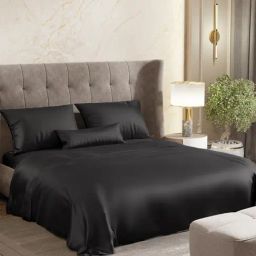 Haus & Kinder Satin Royale Black Pearl 300 TC King Flat Bedsheet with 2 Pillow Covers-image-20