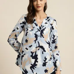 Qurvii Sky Blue Printed Top image 1
