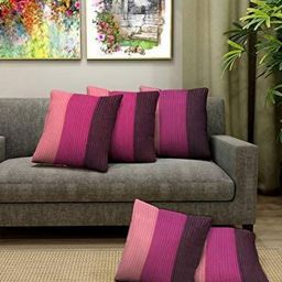Blue Grass Purple & Maroon 5 Pieces Striped Silk Square Cushion Covers-image-88