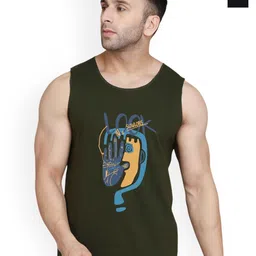 SLOWLORIS Pack Of 2 Printed Round Neck Sleeveless Bio-Wash Cotton Gym Vests-picture-19