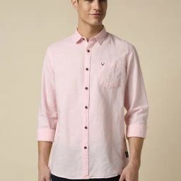 Men Pink Custom Fit Solid Full Sleeves Casual Shirts-image-1