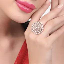 Zaveri Pearls Rose Gold Cubic Zirconia Party Bling Statement Brass Adjustable Finger Ring-ZPFK16099 image 1