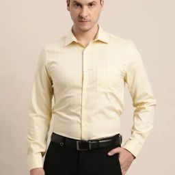 Turtle Yellow Cotton Slim Fit Checks Shirt-image-59