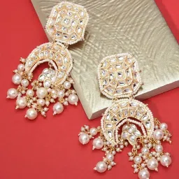 Zaveri Pearls Gold Tone Kundan & Pearls Bridal Collection Dangler Earrings - ZPFK10096 image 1