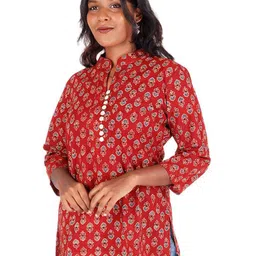 Avishya Women Ethnic Motifs Printed Mandarin Collar Pure Cotton Kurti-image-21