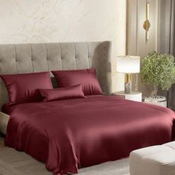 Haus & Kinder Satin Royale Crimson Velvet 300 TC Double Flat Bedsheet with 2 Pillow Covers-image-38