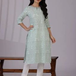 W Green Pure Cotton Printed 3/4th Sleeves Kurta-image-57