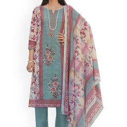 DRAVINAM Trends Floral Embroidered Thread Work Pure Cotton Unstitched Dress Material-image-75