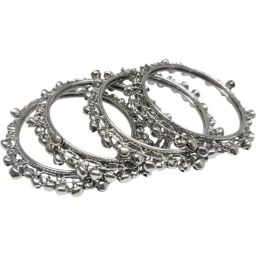 OOMPH Combo of 4 Silver Oxidised Ghungroo Bangle Set For Women image 3