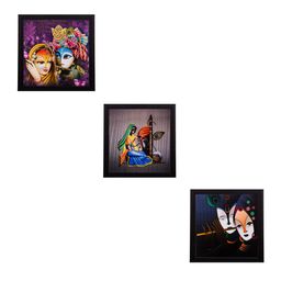 eCraftIndia Multicoloured Set of 3 Radha & Krishna UV Wall Art-12