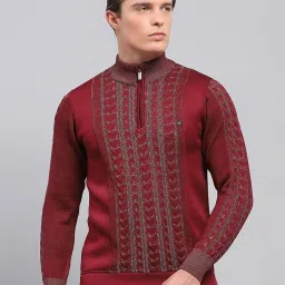 Monte Carlo Maroon Regular Fit Self Pattern Pullover image 1