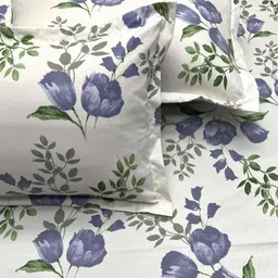 Pure Decor White & Blue Floral 300 TC Queen Bedsheet with 2 Pillow Covers-14
