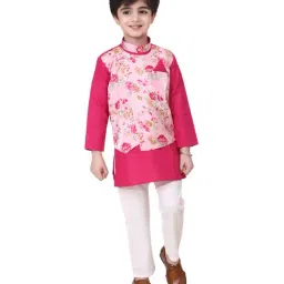 BownBee Kids Pink Cotton Floral Print Kurta & Pajamas-picture-48