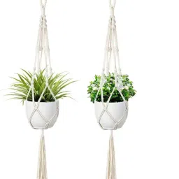 MODERN HOMES White Handmade Macrame Cotton Plant Hangers - Set of 2-20
