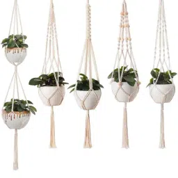 MODERN HOMES White Handmade Macrame Cotton Plant Hangers - Set of 5-image-11