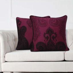 Swayam Purple & Black Cotton 240 TC Cushion Covers - Set of 2-image-84
