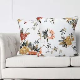 Swayam White & Yellow Cotton 200 TC Cushion Covers - Set of 2-image-11